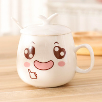 带盖带勺陶瓷杯创意杯子表情水杯家用个性咖啡杯卡通杯马克杯套装
