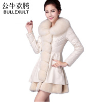 公牛欢腾2019秋冬新款仿狐狸毛皮外套女皮毛一体中长款大毛领羽绒服女特价