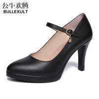 公牛欢腾2019t台走秀鞋模特高跟鞋女细跟一字扣尖头大码40-43码单鞋职业工作鞋