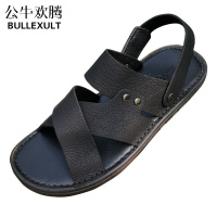 公牛欢腾2019男士凉鞋拖鞋两用真皮牛皮休闲软底沙滩鞋夏季新款牛筋底皮凉鞋男