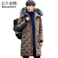 公牛欢腾2019新款冬季棉衣外套男中长款刺绣棉袄过膝加厚学生羽绒棉服大衣潮