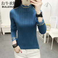 公牛欢腾打底衫修身半高领针织衫长袖蕾丝上衣女超仙毛衣女2019新款套头潮