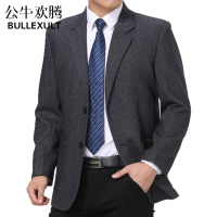 公牛欢腾2021春秋装中年男士休闲西服中老年男士西装便服单西装羊毛上衣爸爸装