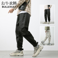 公牛欢腾2021休闲长裤子男春秋季韩版宽松潮牌ins束脚工装裤大码休闲哈伦裤潮