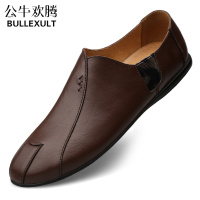 公牛欢腾春季男鞋2021年新款豆豆鞋男真皮韩版潮男士休闲皮鞋一脚蹬懒人鞋