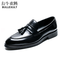 公牛欢腾2021内增高小皮鞋男韩版潮流英伦黑色百搭商务正装潮流休闲男士一脚蹬