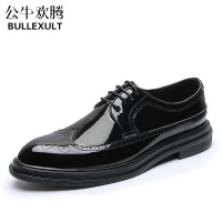 公牛欢腾2021春季男鞋布洛克花英伦韩版潮流百搭系带男士休闲正装商务皮鞋男