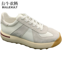 公牛欢腾潮流男鞋2021新款秋季透气帆布鞋潮流韩版真皮休闲运动厚底松糕鞋