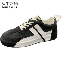 公牛欢腾男鞋2021新款秋季透气小白鞋包底内增高连体鞋帆布真皮休闲运动鞋