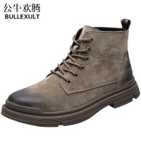 公牛欢腾2021马丁靴男高帮英伦风工装靴复古真皮男鞋秋季网红男士靴子翻毛短靴