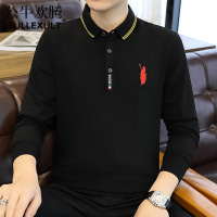 公牛欢腾2021春秋新款polo衫男长袖韩版潮流修身翻领纯黑色保罗衫男士上衣