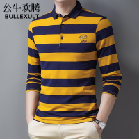 公牛欢腾2021潮牌条纹T恤男长袖秋季新款翻领纯棉男士保罗POLO衫商务上衣