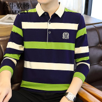 公牛欢腾2021男士长袖翻领保罗Polo衫秋季衣服商务休闲条纹上衣潮流ins时尚T恤