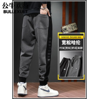 公牛欢腾2021秋季潮牌印花九分裤男春秋款松紧腰宽松束脚运动裤子男直筒休闲裤
