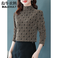 公牛欢腾2021高领蕾丝打底衫女秋冬长袖内搭T恤修身网纱小衫中年妈妈女士上衣