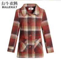 公牛欢腾2021妈妈秋装洋气格子外套中年妇女薄款上衣中老年女装气质短款衣服40