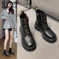 公牛欢腾2021真皮马丁靴女年新款英伦风厚底帅气机车短靴子ins潮春秋单靴