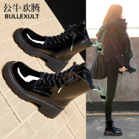 公牛欢腾2021马丁靴子年新款女鞋秋款秋冬季加绒漆皮靴子春秋单靴粗跟短靴