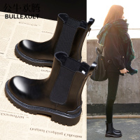 公牛欢腾2021马丁靴子春秋单靴年新款秋季女鞋秋冬款瘦瘦烟筒靴切尔西短靴