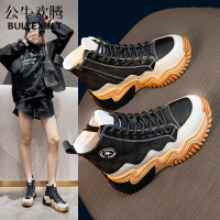 公牛欢腾2021鞋子女秋冬新款韩版厚底高帮帆布鞋女运动休闲ins网红潮百搭