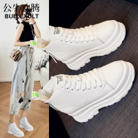 公牛欢腾2021高帮小白鞋女真皮新款秋冬韩版内增高女鞋厚底松糕休闲鞋百搭