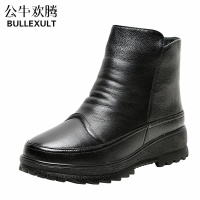 公牛欢腾2021冬季妈妈鞋棉鞋真皮羊毛短靴女加绒棉靴羊皮毛一体雪地靴女靴子