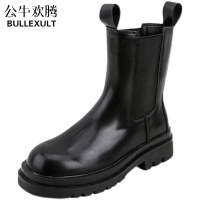 公牛欢腾烟筒靴女春秋单靴2021年冬季女鞋厚底马丁靴切尔西秋冬靴子女短靴