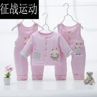 宝宝棉袄女0-1岁反季衣服男婴儿秋冬装套装薄棉衣外套背带裤