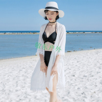 大渔泳衣 中袖开衫 白色开叉沙滩度假比基尼外搭遮阳罩衫 白色 均码