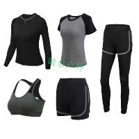 REALLION瑜伽服五件套女韩版运动健身服跑步速干服装修身显瘦外套T恤文胸裤子运动套装