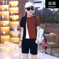 2018夏装新款拼接韩版运动休闲套装女生夏季两件套