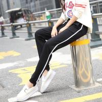 原宿bf风运动裤女长裤宽松收口小脚裤嘻哈裤侧边单杠条纹裤女卫裤黑色
