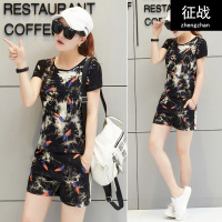 运动套装女夏季炫彩星空短袖短裤休闲泼墨迷彩服两件套