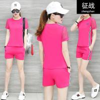 2018夏装新款舒适透气网纱短袖短裤韩版运动休闲套装女跑步服