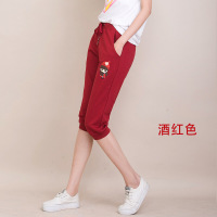 韩版女夏大码宽松运动休闲7分裤女薄款显瘦女孩印花女裤