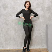春夏健身服套装女士显瘦速干跑步瑜伽服长袖假两件长裤两件套