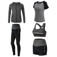 REALLION瑜伽服五件套[高端系列]韩版瑜伽服透气速干连帽外套背心长裤短裤文胸五件套运动健身服