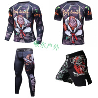 MMA搏击格斗套装秋冬季UFC拳击泰拳健身训练短裤长袖健身衣两件套跑步篮球速干紧身裤压缩服