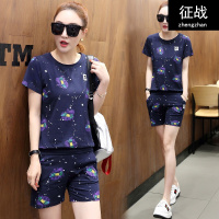 2018夏装新款韩版尼彩短袖短裤女生休闲运动套装女