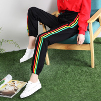 运动裤女宽松bf裤子原宿风女阔腿裤学院风chic裤子学生休闲裤女黑色