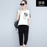 运动套装女夏天2018新款亮片宽松显瘦短袖七分裤休闲两件套