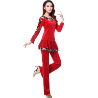 金丝绒广场舞服装套装舞蹈长袖女裙裤中老年跳舞秋冬季潮SN7709