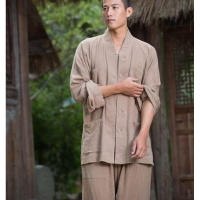 棉麻粗布水洗棉僧服短褂僧裤套装柔软舒适四色可选