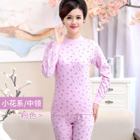 秋衣秋裤中老年人女士保暖内衣妈妈薄款棉质毛衫秋衣裤套装SN2718粉色小花中领女士秋衣套装
