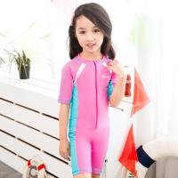 儿童泳衣连体短袖游泳衣男女孩泳装潜水服防晒衣儿童游泳衣连体