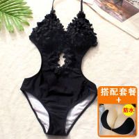 黑色泳衣女连体显瘦温泉遮肚性感小胸聚拢ins红款比基尼游泳装