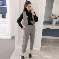 时尚套装女三件套秋韩版气质蝴蝶结长袖衬衫+马甲上衣+高腰九分裤SN6842