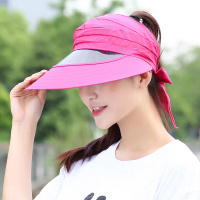 骑车遮阳帽夏天女士帽子可折叠太阳帽大檐休闲帽防晒帽玫红色可节(54-60)