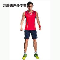 户外运动大码透气无袖羽毛球服套装男款夏无袖T恤羽毛球裤男短裤男无袖套装【11375+12133】