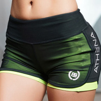 新款网纱假两件提臀速干透气运动健身跑步瑜伽短裤